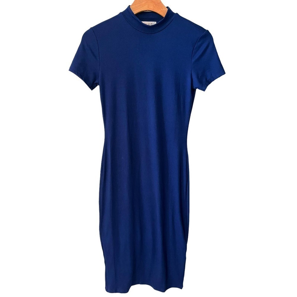 Popular 21 Womens Short Sleeve Bodycon Sculpting Dress Solid Blue Size Med NEW
